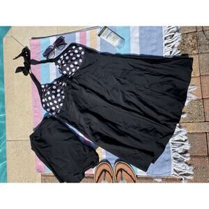NWT, Avidlove, Halter Tankini, Black and White Polka Dot, Sz XL